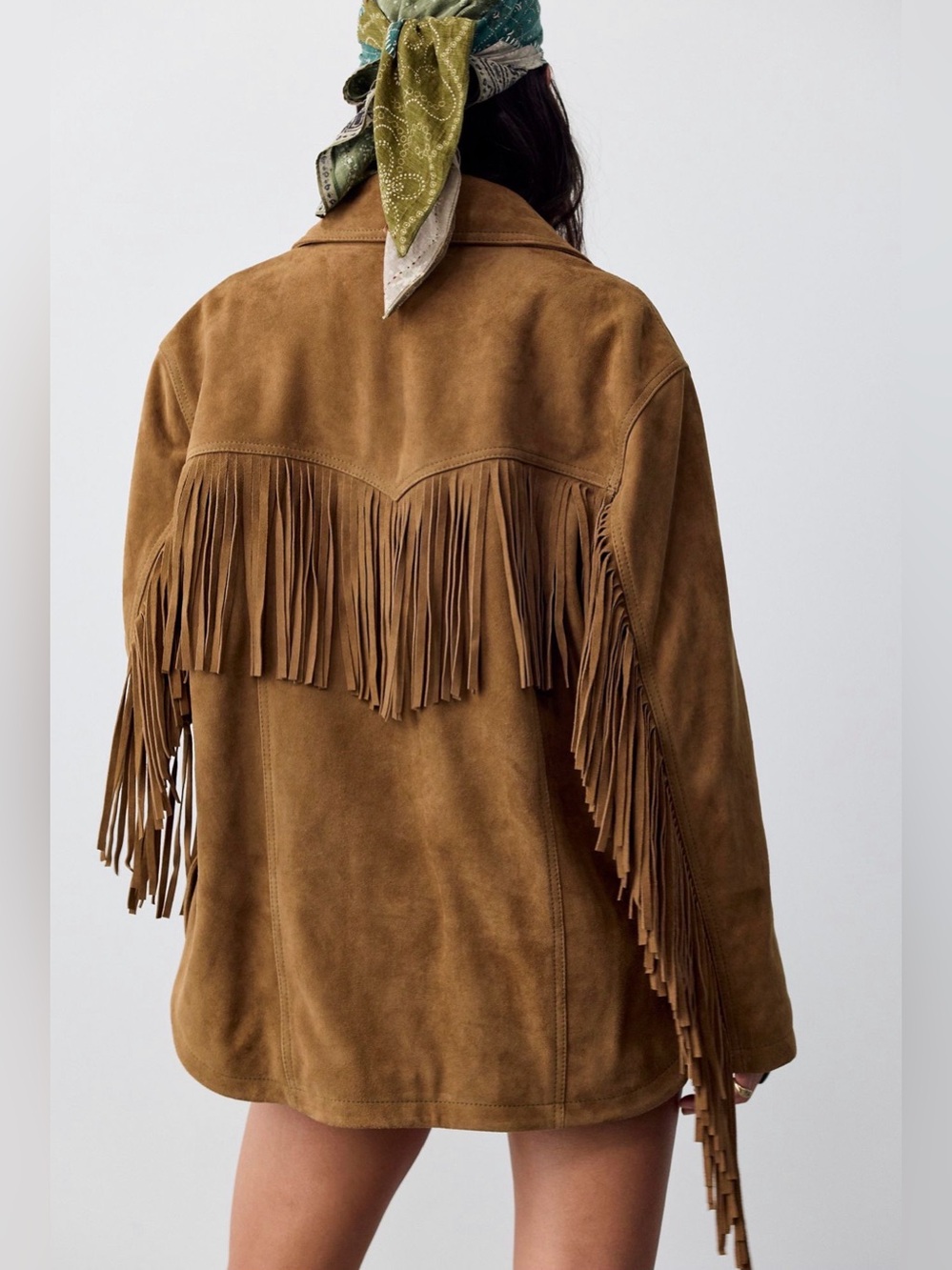 We The Free Fringe Out Suede Jacket Olive Tapenade Brown XS New 100% goat suede - Picture 2 of 13